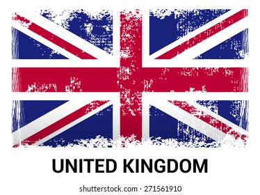 United Kingdom Great Britain UK grunge flag isolated vector in official colors and Proportion Correctly. country's name label in bottom. Vector Illustration