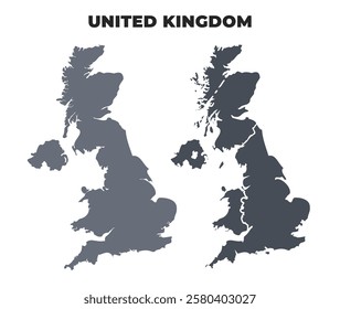 United Kingdom grey political map simple flat illustration set