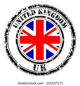 United Kingdom grunge flag on button stamp