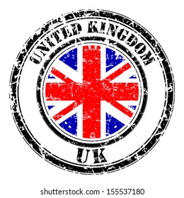 United Kingdom grunge flag on button stamp