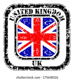 United Kingdom grunge flag on button stamp 