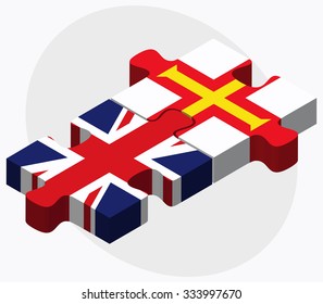 United Kingdom and Guernsey Flags in puzzle isolated on white background