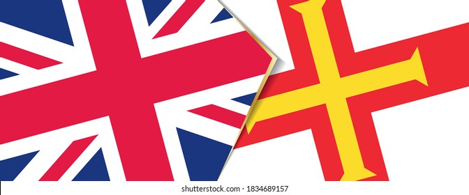 United Kingdom and Guernsey flags, two vector flags symbol of relationship or confrontation.