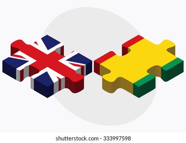 United Kingdom and Guinea Flags in puzzle isolated on white background