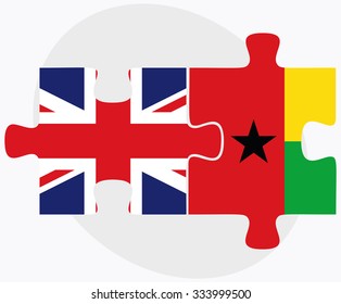 United Kingdom and Guinea-Bissau Flags in puzzle isolated on white background
