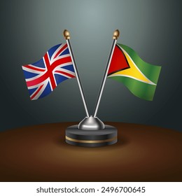 United Kingdom and Gunaya flags on sticks, symbol of national cooperative relations, 3d illustration, Vector illustration.