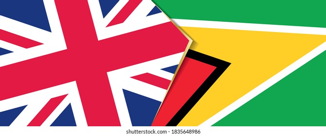 United Kingdom and Guyana flags, two vector flags symbol of relationship or confrontation.