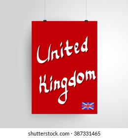 United Kingdom. Hand drawn sign and UK flag. Lettering and place for information. Poster for your business.