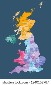 United Kingdom high detailed vector map with administrative divisions borders