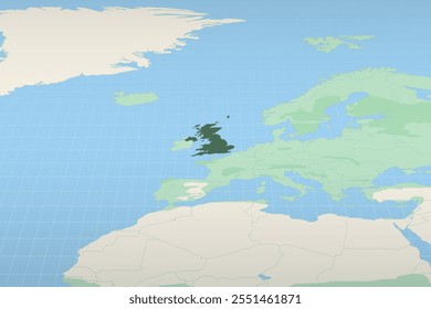 Reino Unido destacado en un mapa detallado, ubicación geográfica de Reino Unido. Mapa de Vector.