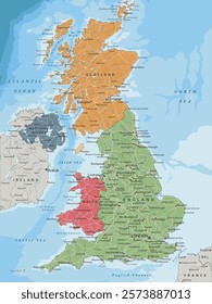 United Kingdom - Highly detailed editable political map with separated layers.