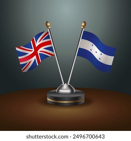 United Kingdom and Honduras  flags on sticks, symbol of national cooperative relations, 3d illustration, Vector illustration.