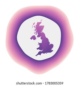 United Kingdom icon. Colorful gradient logo of the country. Purple red United Kingdom rounded sign with map for your design. Vector illustration.