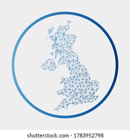 United Kingdom icon. Network map of the country. Round United Kingdom sign with gradient ring. Technology, internet, network, telecommunication concept. Vector illustration.