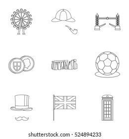 United Kingdom icons set. Outline illustration of 9 United Kingdom vector icons for web