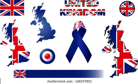 United Kingdom Icons. Set of vector graphic images and symbols representing the United Kingdom of Great Britain