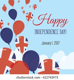 United Kingdom Independence Day Greeting Card. Flying Flat Balloons In National Colors of United Kingdom. Happy Independence Day Vector Illustration. British Flag Balloons.