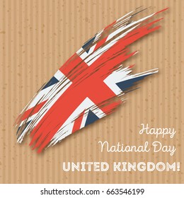 United Kingdom Independence Day Patriotic Design. Expressive Brush Stroke in National Flag Colors on kraft paper background. Happy Independence Day United Kingdom Vector Greeting Card.