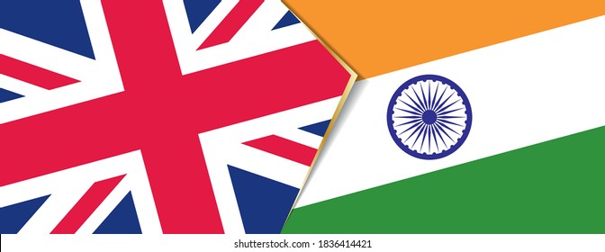 United Kingdom and India flags, two vector flags symbol of relationship or confrontation.