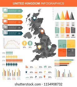United Kingdom with Infographic elements. Infographics layouts. Vector illustration