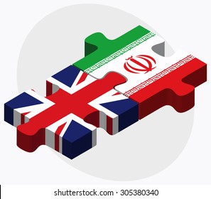 United Kingdom and Iran Flags in puzzle isolated on white background
