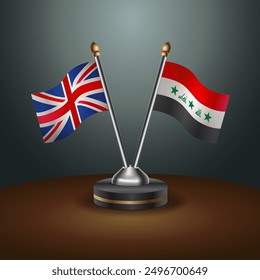 United Kingdom and Iraq flags on sticks, symbol of national cooperative relations, 3d illustration, Vector illustration.