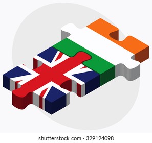 United Kingdom and Ireland Flags in puzzle isolated on white background