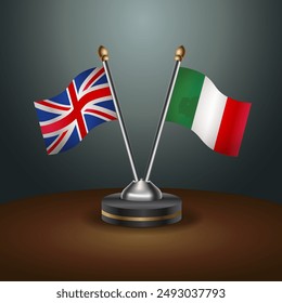 United Kingdom and Italy table flags mark the relationship on a gradient background