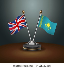 United Kingdom and Kazakhstan table flags mark the relationship on a gradient background