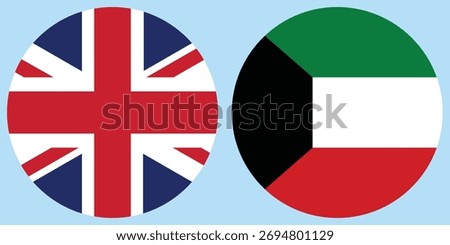United Kingdom and Kuwait circular flag vector with light blue background 
