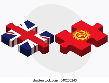 United Kingdom and Kyrgyzstan Flags in puzzle isolated on white background