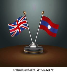 United Kingdom and Laos table flags mark the relationship on a gradient background
