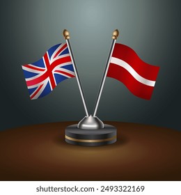 United Kingdom and Latvia table flags mark the relationship on a gradient background