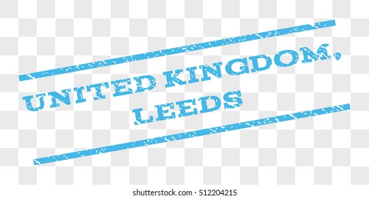 United Kingdom, Leeds watermark stamp. Text caption between parallel lines with grunge design style. Rubber seal stamp with unclean texture.
