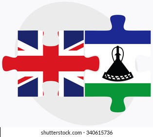 United Kingdom and Lesotho Flags in puzzle isolated on white background
