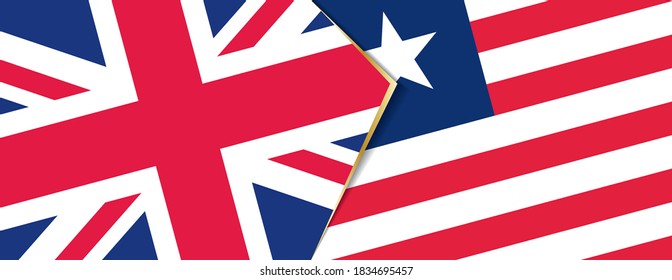 United Kingdom and Liberia flags, two vector flags symbol of relationship or confrontation.