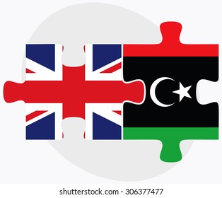 United Kingdom and Libya Flags in puzzle isolated on white background
