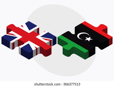 United Kingdom and Libya Flags in puzzle isolated on white background
