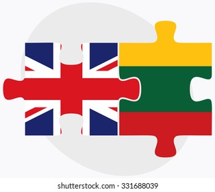 United Kingdom and Lithuania Flags in puzzle isolated on white background