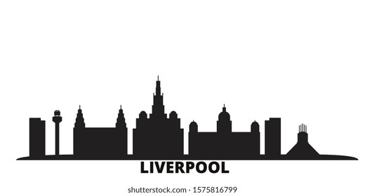 United Kingdom, Liverpool city skyline isolated vector illustration. United Kingdom, Liverpool travel black cityscape