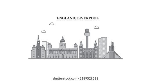 United Kingdom, Liverpool city skyline isolated vector illustration, icons