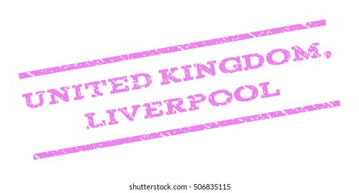 United Kingdom Liverpool watermark stamp. Text caption between parallel lines with grunge design style. Rubber seal stamp with dust texture. Vector violet color ink imprint on a white background.
