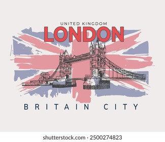 United Kingdom London Britain City, Buildings and bridge in London City.  United Kingdom London. t-shirt design,athletic,vector illustration. sweatshirt or hoodie. London, UK.  t-shirt print design. 