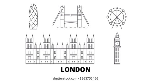United Kingdom, London City line travel skyline set. United Kingdom, London City outline city vector illustration, symbol, travel sights, landmarks.