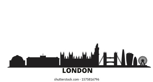 United Kingdom, London city skyline isolated vector illustration. United Kingdom, London travel black cityscape