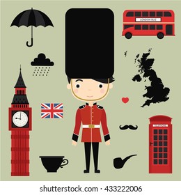 United Kingdom. London. English Culture. Vector Set. Tourism, Traveling