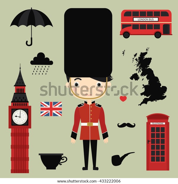 United Kingdom. London. English culture. Vector\
set. Tourism, Traveling