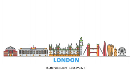 United Kingdom, London line cityscape, flat vector. Travel city landmark, oultine illustration, line world icons
