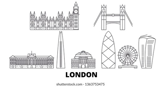 United Kingdom, London line travel skyline set. United Kingdom, London outline city vector illustration, symbol, travel sights, landmarks.