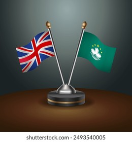 United Kingdom and Macao table flags mark the relationship on a gradient background